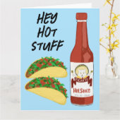 HEY HOT STUFF Tacos Spicy Sauce Cat Maracas Salsa Kaart (Gele Bloem)