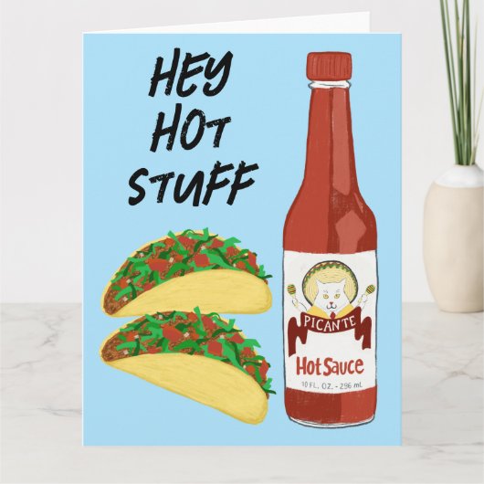 HEY HOT STUFF Tacos Spicy Sauce Cat Maracas Salsa Kaart (Voorkant)