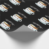 Hey Hot-Tea Funny Cuppa Tea Pun Dark BG Cadeaupapier (Hoek)