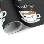 Hey Hot-Tea Funny Cuppa Tea Pun Dark BG Cadeaupapier (Rol Hoek)