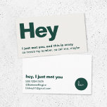 Hey I Just Met You | Fun Modern Dating Call Me Visitekaartje<br><div class="desc">A simpele stylish fun dating retro design business card with modern and handwritten script typography monogram with a dual tone color scheme in forest green and neutral beige. The text can easily be personalized to make a design as uniek as you are! The perfect trendy bespoke design for a single...</div>