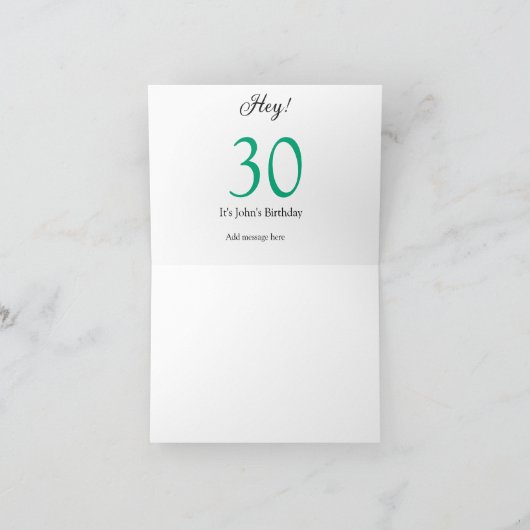 Hey it's 30th birthday green black bold letter nam bedankkaart (Binnen)