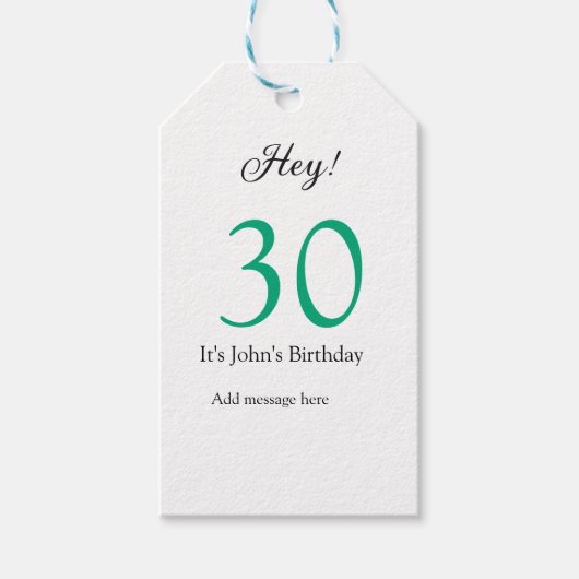 Hey it's 30th birthday green black bold letter nam cadeaulabel (Voorkant)