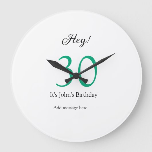 Hey it's 30th birthday green black bold letter nam grote klok (Voorkant)