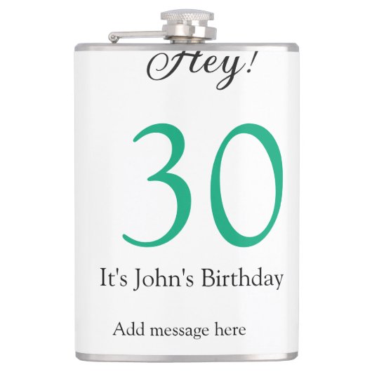 Hey it's 30th birthday green black bold letter nam heupfles (Voorkant)