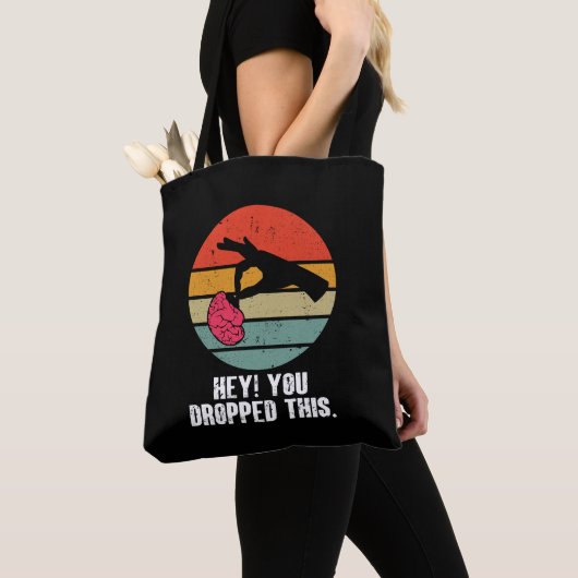 Hey je liet dit brein grappige meme grap retro tote bag (Dichtbij)
