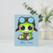 Hey Je Schattigee Cartoon Schildpad in Aviator Pet Briefkaart (Staand voorkant)