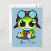 Hey Je Schattigee Cartoon Schildpad in Aviator Pet Briefkaart (Voorkant / Achterkant)