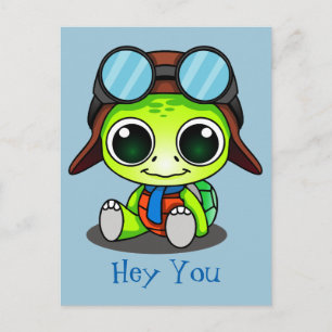 Hey Je Schattigee Cartoon Schildpad in Aviator Pet Briefkaart