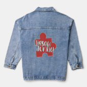 Hey Jigsaw Junkie Puzzle Hobby Logo Fun Art Denim Jacket (Achterkant)