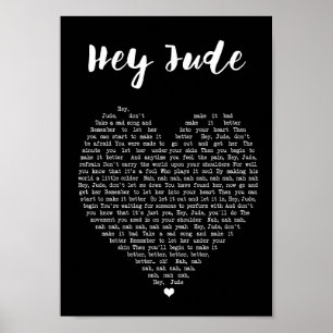 Hey Jude Black Heart Wall Art Song Lyric Print