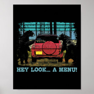 Hey Kijk Een Menu Grappige Beer Camping Retro Vint Poster