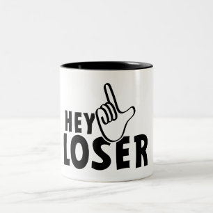 Hey loser. losers, mafkees, onnozele, neurd....  tweekleurige koffiemok