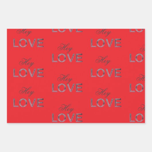 'Hey Love' Wrapping Paper Flat Sheet Set van 3 (Voorkant 3)