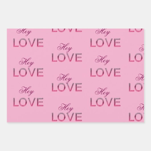 'Hey Love' Wrapping Paper Flat Sheet Set van 3 (Voorkant 2)