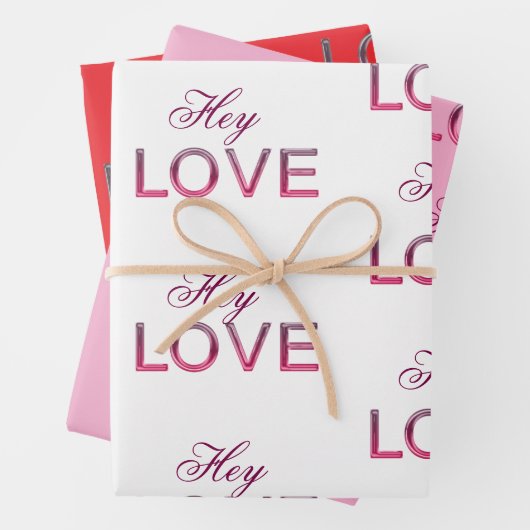 'Hey Love' Wrapping Paper Flat Sheet Set van 3 (In situ)