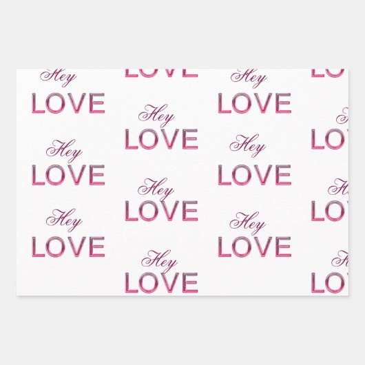 'Hey Love' Wrapping Paper Flat Sheet Set van 3 (Voorkant)