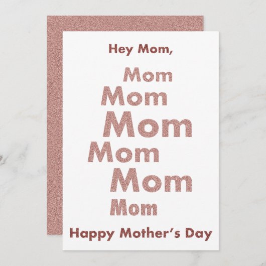 Hey Mam, Pink Modern Glitter Happy Moederdag Feestdagenkaart (Voorkant / Achterkant)