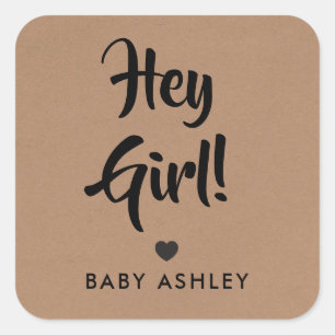 Hey Meisje Gift Label, Baby shower Gift Label, Kra Vierkante Sticker