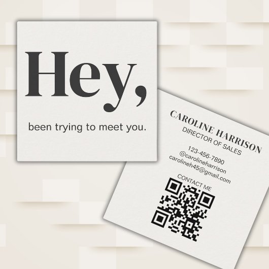 Hey Modern Minimal Bold Typografie QR Code Zwart Vierkante Visitekaartje