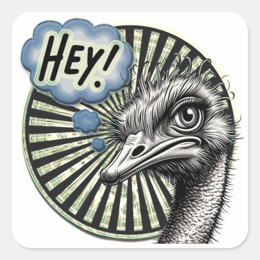 "Hey Ostrich" Bubble Thought Sticker (Voorkant)