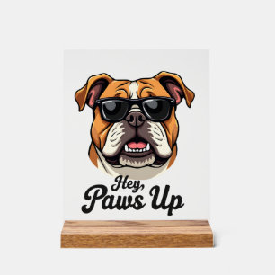 Hey Paws Up Vintage Bulldog met Zonnebril Grappig Acryl Bord