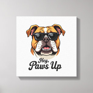 Hey Paws Up Vintage Bulldog met Zonnebril Grappig Canvas Afdruk