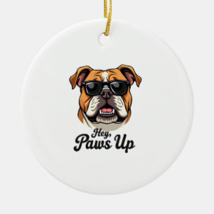 Hey Paws Up Vintage Bulldog Met Zonnebril Grappig  Keramisch Ornament