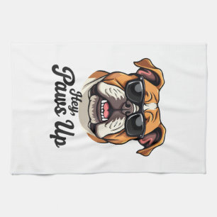 Hey Paws Up Vintage Bulldog met Zonnebril Grappig  Theedoek