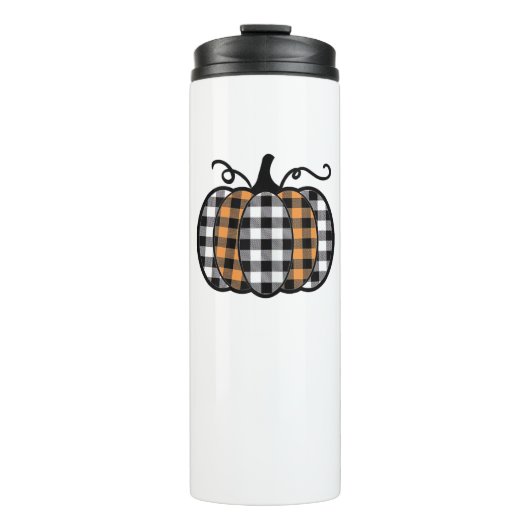 Hey Pompoen Buffel Plaid voor Herfst Herfst Thanks Thermosbeker (Voorkant)