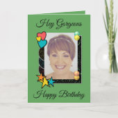 Hey prachtige harten sterren foto groene verjaarda kaart (Voorkant)