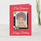 Hey prachtige harten sterren foto rode verjaardag kaart (Voorkant)