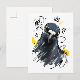 Hey Sassy Duif Portret – Krachtige Handgetekende V Briefkaart