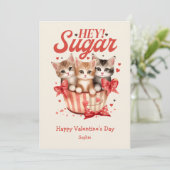 Hey suikerzoete kittens grappige retro Valentijnsd Feestdagenkaart (Staand voorkant)