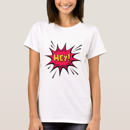 HEY! T-shirt – Speelse en energieke grafische tee (Voorkant)