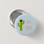 "HEY THERE" - Cute Cactus w/Sunbril | Sky Blue Ronde Button 3,2 Cm (Voorkant /achterkant)