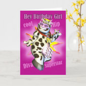 Hey Verjaardag Meisje Leuke Koe Posing Kaart (Gele Bloem)