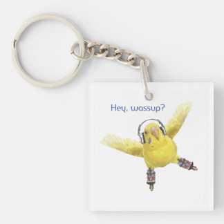 Hey Wassup Roller Skating Budgie with Headphones Sleutelhanger