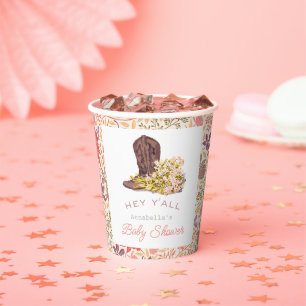 Hey Y'all Cowboy Boot & Bouquet Girl Baby shower Papieren Bekers