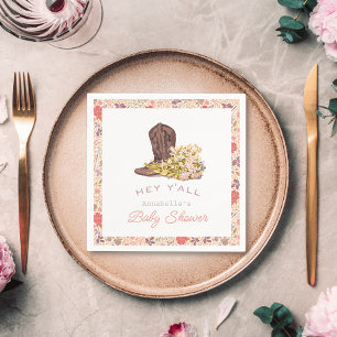 Hey Y'all Cowboy Boot & Bouquet Girl Baby shower Servet