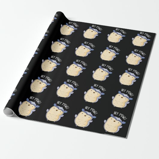 Hey Y'Owl Grappige Uil Pun Dark BG Cadeaupapier (Uitgerold)