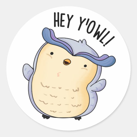 Hey Y'Owl Grappige Uil Pun Ronde Sticker (Voorkant)