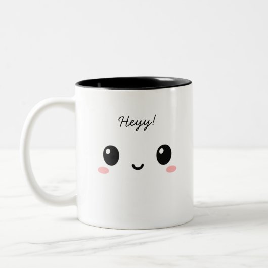 “Heyy!” Cute Face Two-Tone Cofee Mug Tweekleurige Koffiemok (Links)