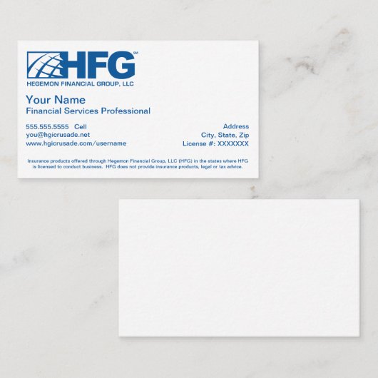 HFG Financial Services Professional Visitekaartje (Voorkant / Achterkant)