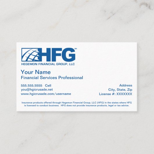 HFG Financial Services Professional Visitekaartje (Voorkant)