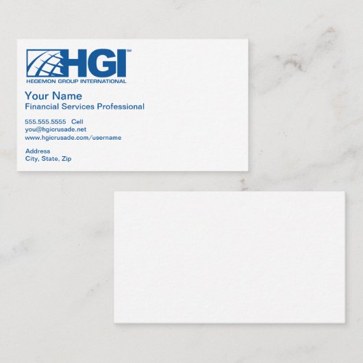 HGI Financial Services Professional Visitekaartje (Voorkant / Achterkant)