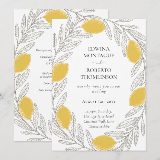 HHS Citroenkrans Minimal Mediterraans Huwelijk Kaart (Voorkant / Achterkant)