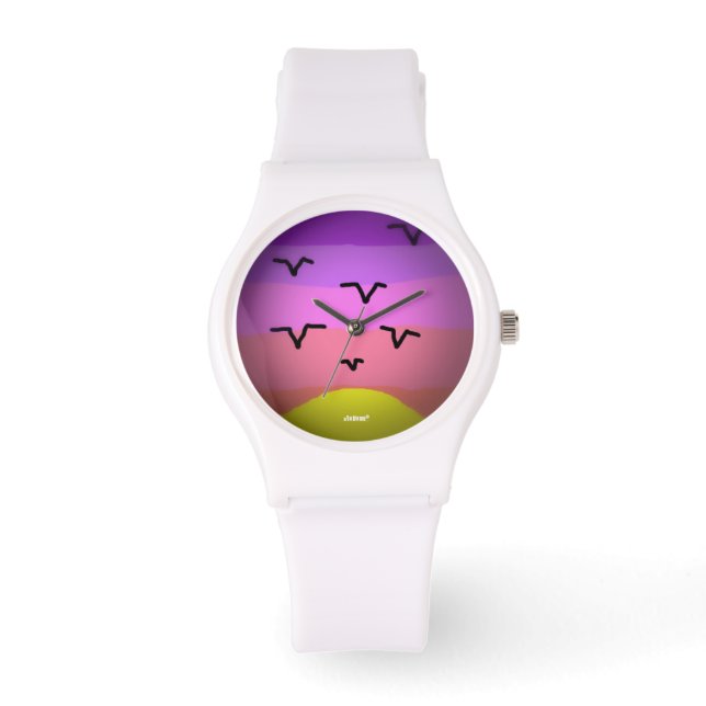 HI54ART Sunset Seagulls Horloge (Voorkant)