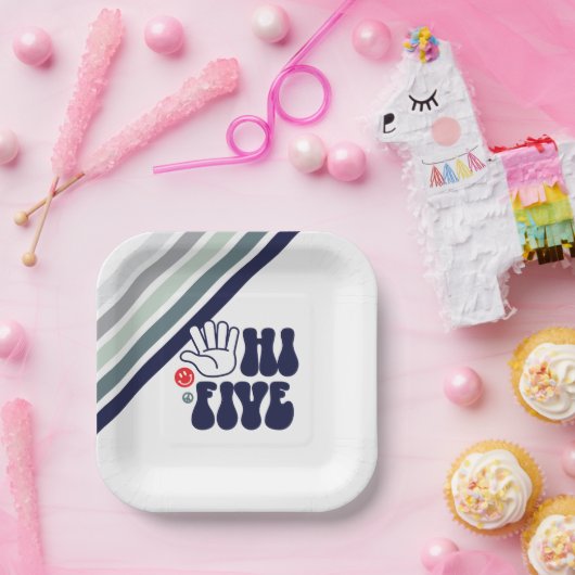 HI 5Retrostreep Papieren Bordje (Feest)