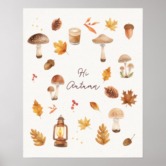 Hi Autumn Wall Art – Cozy Fall Print with Mushroom (Voorkant)